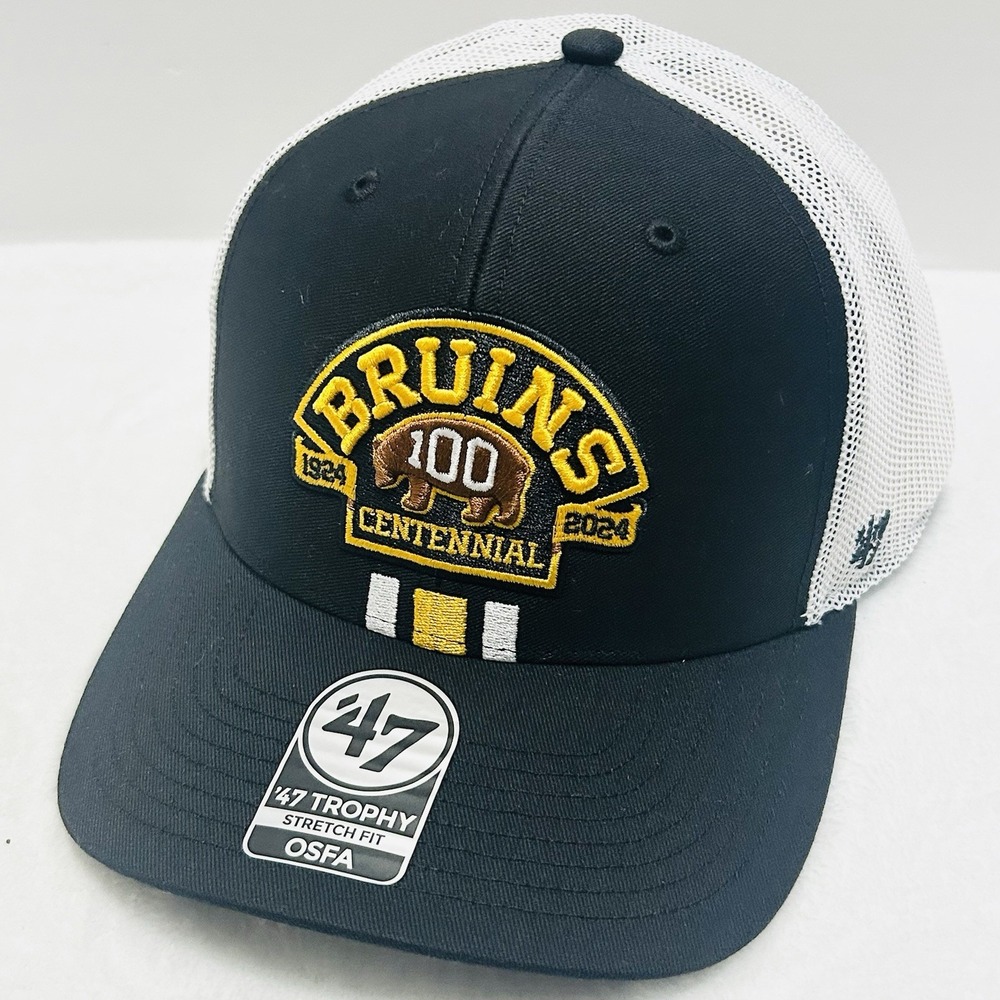'47 Brand Boston Bruins Centennial Merge Trophy Stretch‎ Flex Hat Cap Black